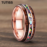Inlaid Hawaiian Koa Wood Crushed Fire Opal 6/8mm Black Tungsten Carbide Rings