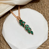 14K Rolled Gold Vintage Green AAA Zircon Crystals Leaf Luxury Dangle Pendant Necklace