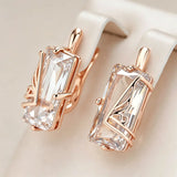 14 Karat Gold Filled Shiny White AAA Zircon Crystals Women's Long Drop Unique Earrings