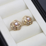 Dainty Small Freshwater Pearl AAA Zircon Diamonds Stud 925 Silver Earrings