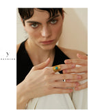 18K Gold Plated Vintage Red Blue Natural Stone Stainless Steel Open Fashion Ring