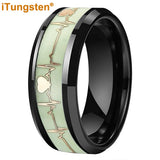 Polished Bevel Edges Electrocardiogram Luminous Glow Inlay Tungsten Carbide Rings