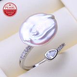 Irregular Big Baroque Pearl Teardrop AAA Zircon Diamond Gold Colour Ring
