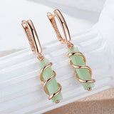 14 Karat Rolled Gold Fashion Fog Green AAA Zircon Crsytals Elegant Long Drop Earrings