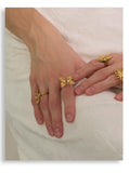 18K Gold Plated Popular Smooth Stainless Steel Flower Adjustable Charm Fashion Ring