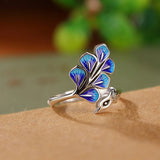 925 Sterling Silver Blue Peacock Design Handmade Rings For Women Fine Jewellery