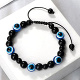 Blue Evil Eye Beaded Charm Bracelets - Natural Cat Eye Stone Opal Adjustable Lucky Yoga Jewellery - The Jewellery Supermarket