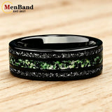 New Style 8mm Moss Agate & Meteorite Silver Tungsten Wedding Men Women Rings