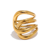 18K Gold Plated Stylish Unique Design Stainless Steel Metal Geometric Unusual Ring