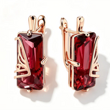 14 Karat Rolled Gold Luxury Square AAA Red Zircon Crystal Women's Long Dangle Earrings