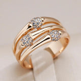 Excellent Unique Fashion 14K Rolled Rose Gold with AAA Zircon Diamonds Wide Big Rings for Women - Modern Jewelry