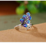 925 Sterling Silver Blue Peacock Design Handmade Rings For Women Fine Jewellery