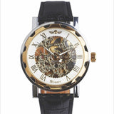 New Luxury Fashion Stainless Steel Skeleton Mechanical Business Watch With Black Leather Strap - The Jewellery Supermarket