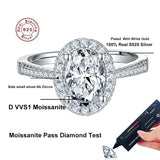 Stunning 1CT 2CT D Colour VVS1 Oval Cut Moissanite Diamond Silver Wedding Ring