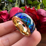 Domed Polished Bright Opal 8mm Men Women Tungsten Engagement Wedding Rings