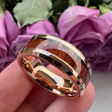 New Tungsten Wood Inlay Beveled Egdes Flat Polished Finish Fashion Wedding Rings For Men Women - The Jewellery Supermarket