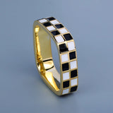 Hand Made Checkerboard Simple Black and White Enamel Plaid Open Ring