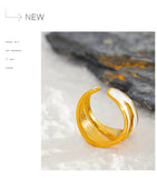 18K Gold Plated Fashion White Enamel Creative Irregular tainless Steel Open Stylish Ring