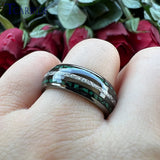 Bright Meteorite and Malachite Inlay 8MM Tungsten Carbide Wedding Men Women Ring