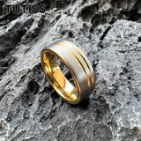 Offset Lines Polished 8mm Original Color Tungsten Wedding Ring for Men Women