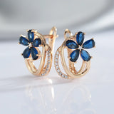 14K Rolled Gold Embossed Vintage Micro AAA Blue and White Zircons Light Luxury Earrings