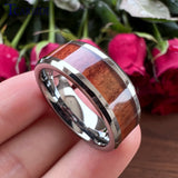 New Koa Wood Inlay Beveled Polished 6mm 8mm Tungsten Ring for Men Women