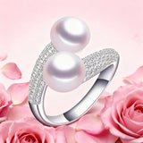 Double white pink purple black Freshwater Pearl AAA Zircon Diamonds Silver Rings