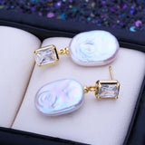 Natural Big Baroque Pearl AAA Zircon Diamonds Gold Colour Drop Earrings