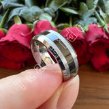 Beveled Brushed Polished Finish 8mm Men Women Two Tone Tungsten Wedding Rings