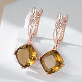 14 Karat Rolled Gold New Square Brown AAA Zircon Crsytals Dangle Retro Earrings for Women