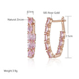 Awesome Shiny Rolled 14K Rose Gold Pink AAA Zircon Crystals Full Paved Drop Earrings, Luxury Party Fine Jewellery