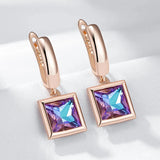 14K Rolled Gold Square Gradient AAA Zircon Crystal Geometric Glossy Fashion Earrings