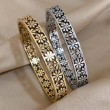 Fashion Hollow Daisy Flower Stainless Steel Gold Silver Colour Cuff Bangle Bracelets for Women Charm Jewellery