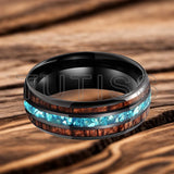 Inlaid Hawaiian Koa Wood Sky Blue Crystal Stone 6/8mm Tungsten Carbide Rings