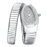 Amazing Luxury Zircon Diamond Dial Stainless Steel Quartz Wristwatch Fashion Snake Watch for WomenLady Dress Jewelry