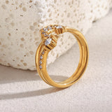 18K Gold Plated Stainless Steel Creative Design Shiny Rhinestone Moon Star Ring