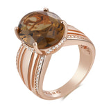 Unique Big Oval Brown AAA Zircon Crystal 14K Rolled Gold Ring High Quality Jewellery