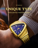 New Men's Watches Triangle Design Personality Top Brand Luxury Fashion Stainless Steel Golden Quartz Wristwatch