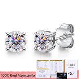 Real 0.1-3CT Moissanite Diamond Stud Earrings Silver Platinum Plated  Fine Jewelry