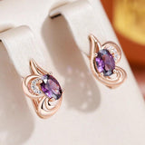 Amazing Fashion Design Oval Purple 14K Rose Gold Rolled AAA Zircon Crystals  Drop Earrings, Daily Jewellery