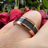 Carbon Fiber Inlay Beveled Polished Classic 8MM Men Women Tungsten Carbide Rings