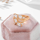 New Season Luxury Filled 14K Rose Gold White AAA Zircon Diamonds Leaf Ring - Party Wedding Luxury Jewellery