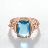 14 Karat Rolled Gold Square Blue AAA Zircon Crystal High Quality Daily Big Ring for Women