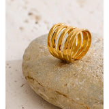 18K Gold Plated Stainless Steel Layered Wide Geometric Charm Open Ring Fashion Jewellery