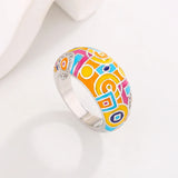 Colourful Handmade Enamel Cubic Zirconia Diamonds Silver Bohemian Ethnic Pattern Ring