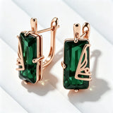 14K Gold Filled Green Square AAA Zircon Crystals Long Drop Earrings Vintage Jewellery
