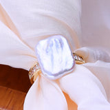 Irregular Big Baroque Natural Pearl Gold AAA Zircon Diamonds Silver Colour Rings