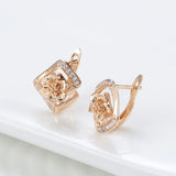 14K Gold Filled Elegant Geometric Rectangle AAA Zircon Diamonds Hollow Flower Earrings