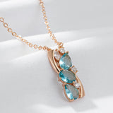 Outsanding Fashion AAA 14K Rolled Rose Gold Zircon Blue Crystal Pendant And Necklace For Women - Fine Jewellery