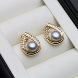 Waterdrop Design Real Multicolour Pearls AAA Zircon Diamonds Silver Stud Earrings